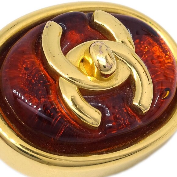 Chanel Oval Turnlock Gripoix Earrings Clip-On Red 97P - Picture 2 of 4